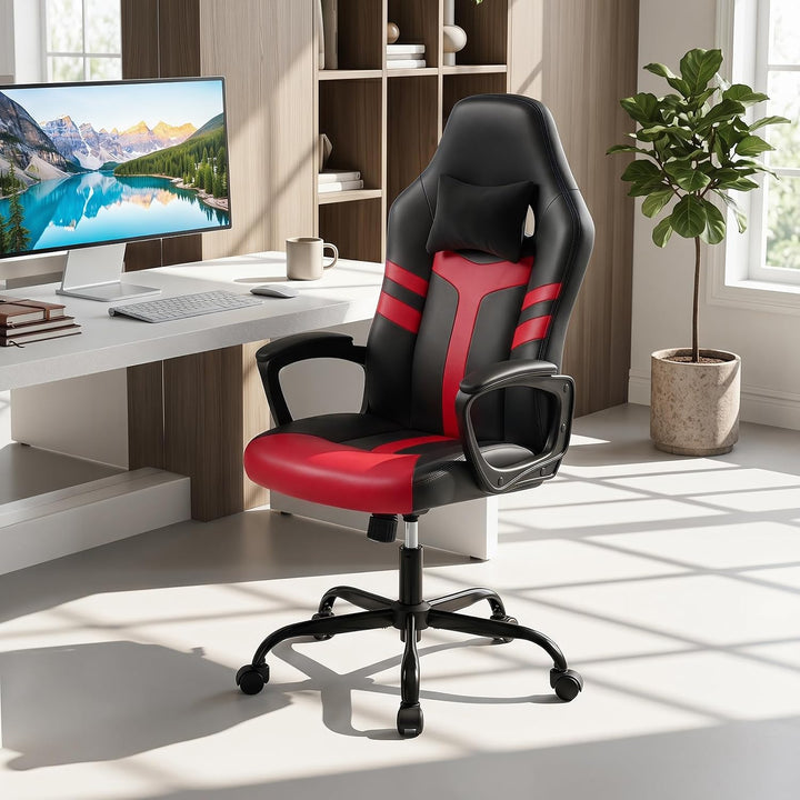 Giantex Faux Leather Upholstered Office Chair w/Removable Head Pillow