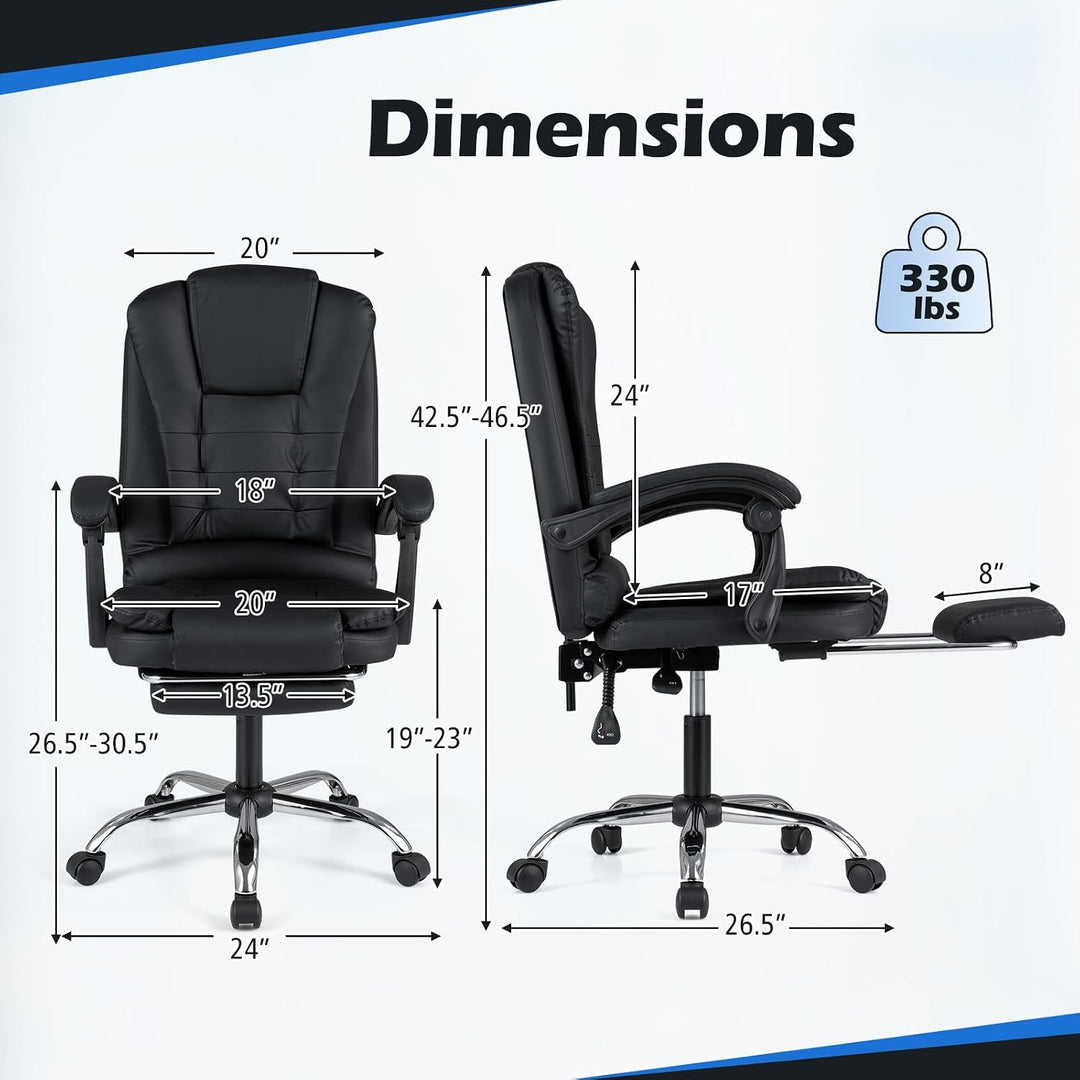 GIANTEX Massage Office Chair, Comfy Desk Chair with Foot Rest, Black | Executive Chair with Adjustable Reclining Backrest