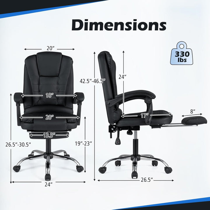 GIANTEX Massage Office Chair, Comfy Desk Chair with Foot Rest, Black | Executive Chair with Adjustable Reclining Backrest