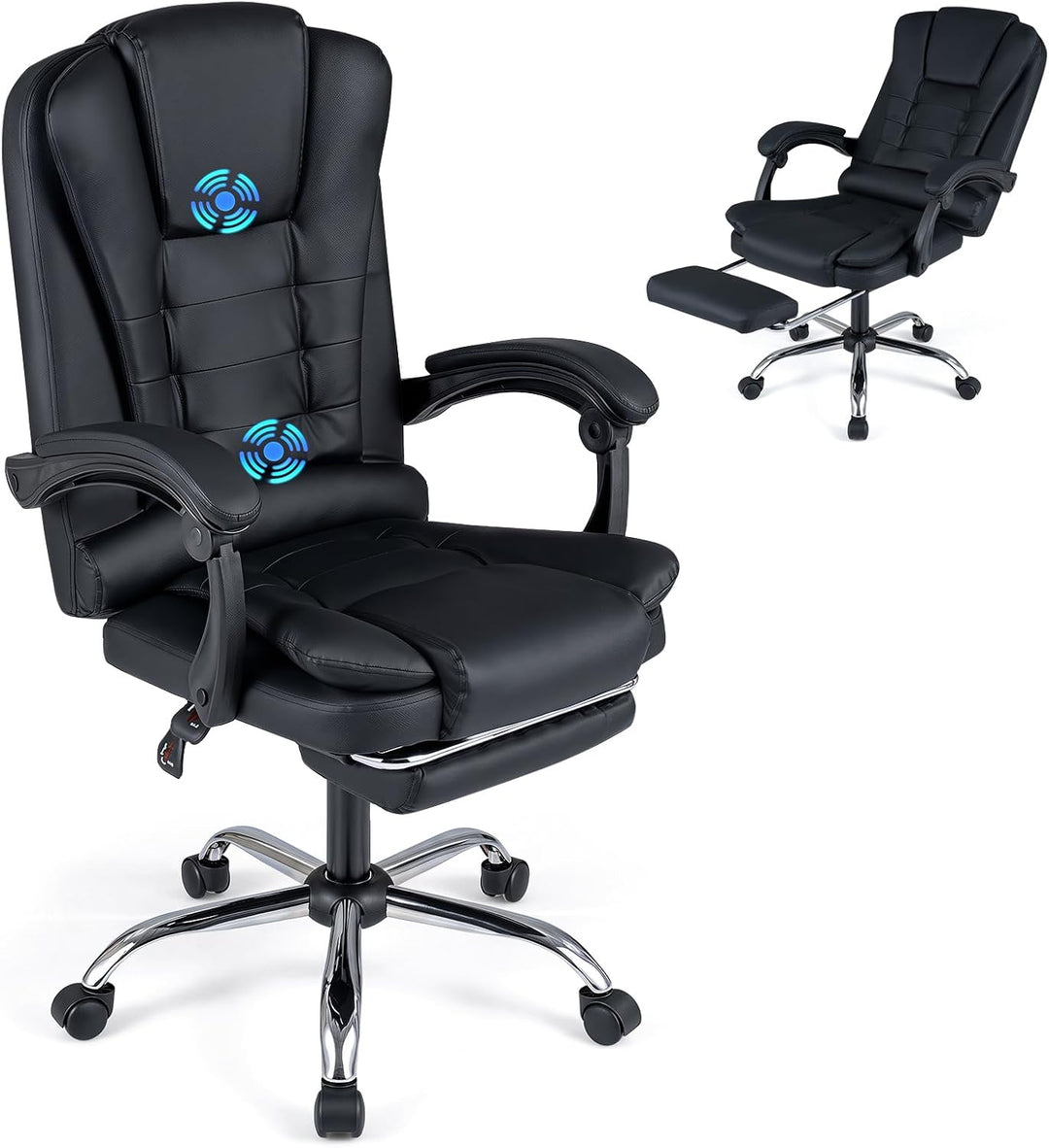 GIANTEX Massage Office Chair, Comfy Desk Chair with Foot Rest, Black | Executive Chair with Adjustable Reclining Backrest