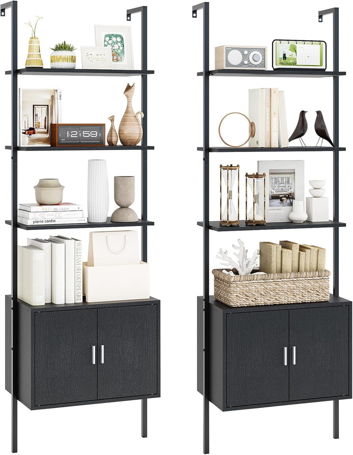 Giantex 5-Tier Wall-Mounted Ladder Shelf 72.5" Tall Bookshelf w/ 2-Door Cabinet