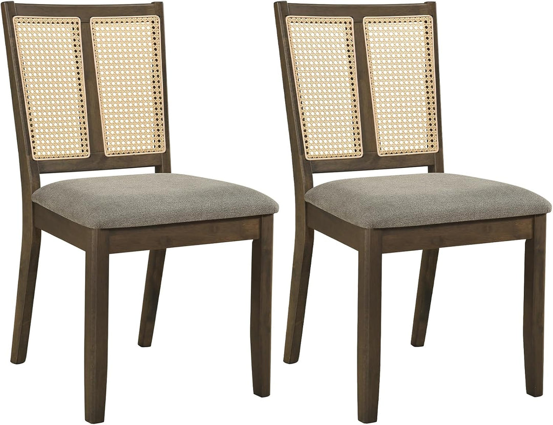GIANTEX Rattan Dining Chairs Farmhouse Upholstered Kitchen Chairs | Boho Dining Room Chair w/Curved Backrest &amp; Padded Seat