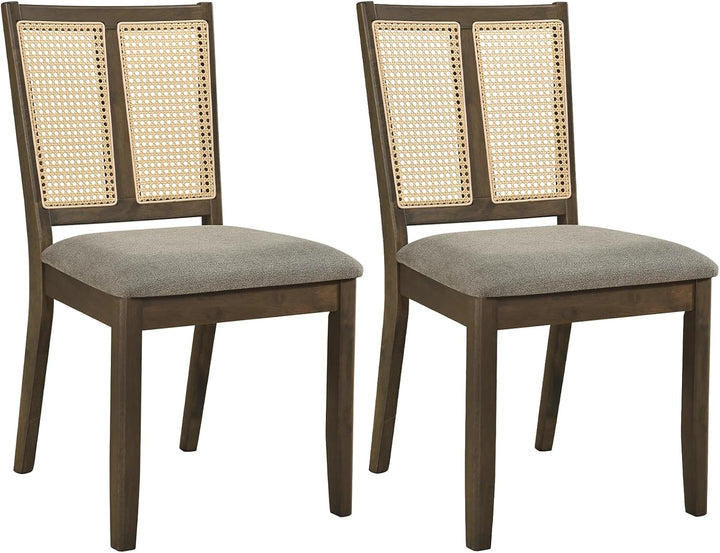 GIANTEX Rattan Dining Chairs Farmhouse Upholstered Kitchen Chairs | Boho Dining Room Chair w/Curved Backrest &amp; Padded Seat