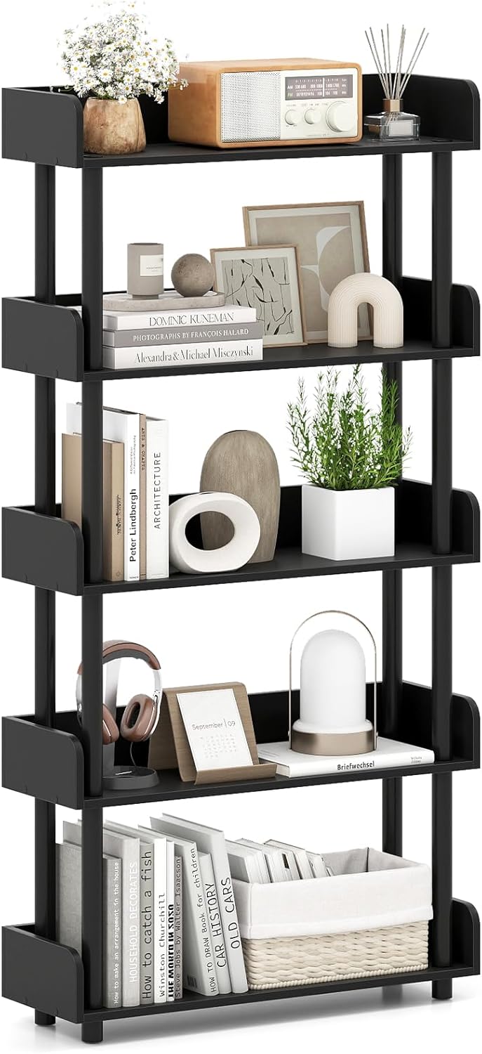 Giantex 5-Tier Bookshelf with Anti-Tipping Kit &amp; Open Storage Organizer for Living Room Bedroom