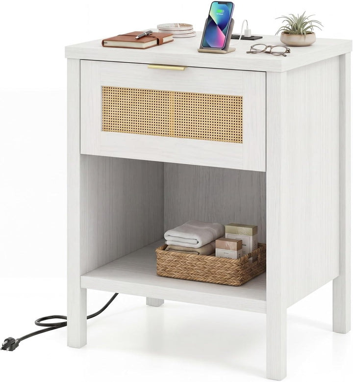 Giantex Rattan Night Stand with Drawer and Open Shelf (1/2)