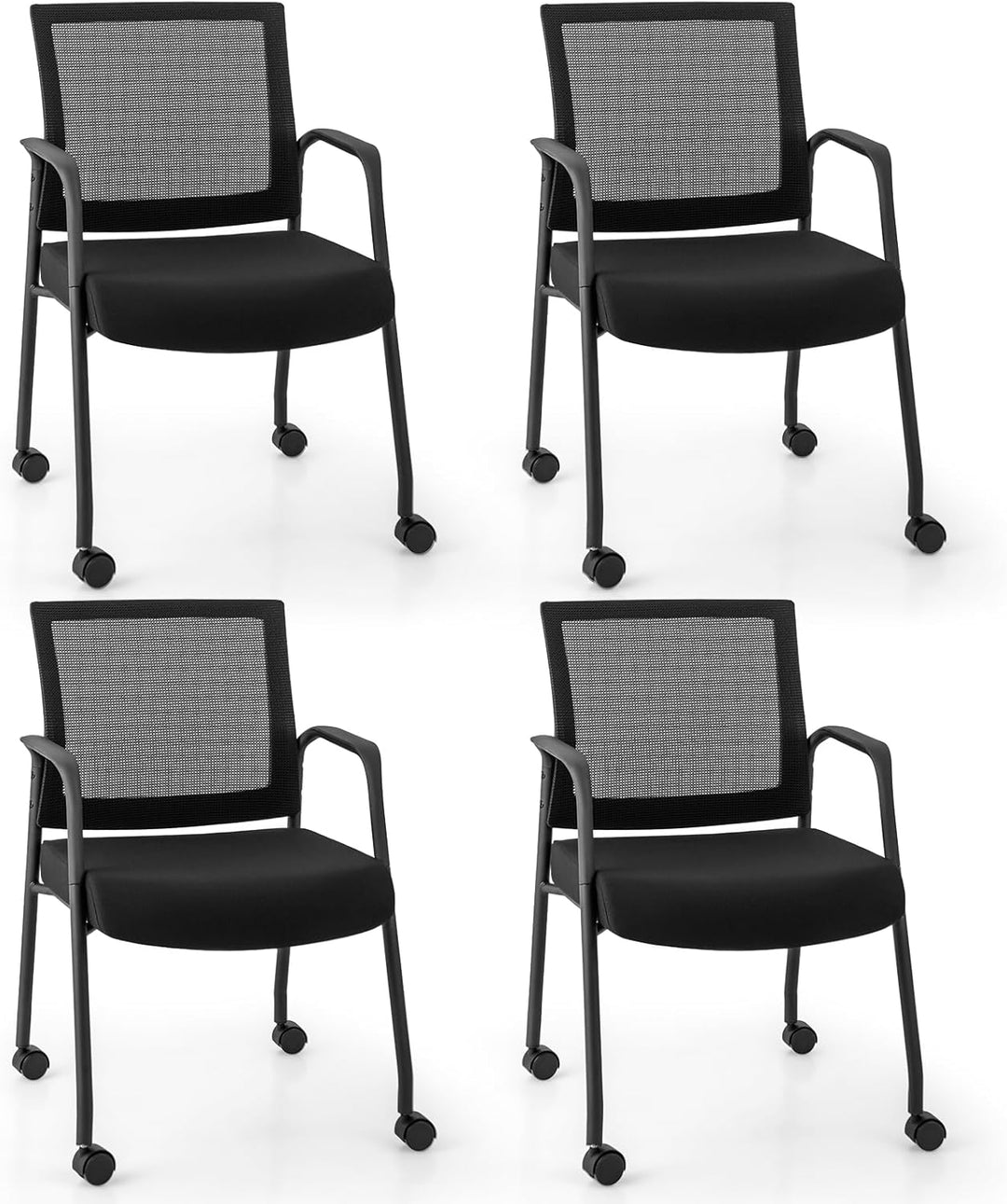 Giantex Waiting Room Chairs - Reception Chairs, Office Guest Chairs with Wheels, Metal Frame &amp; Armrests