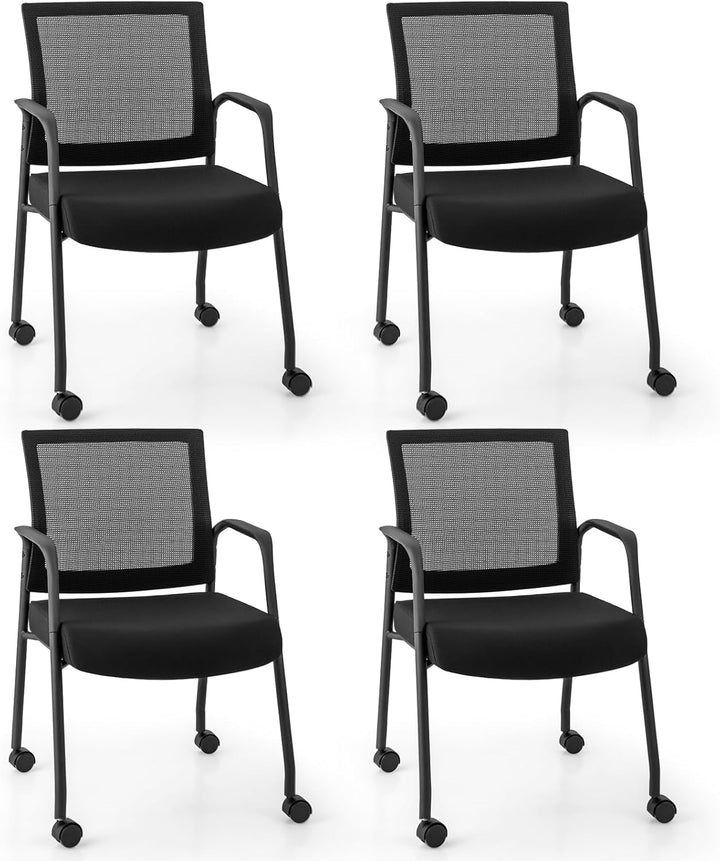 Giantex Waiting Room Chairs - Reception Chairs, Office Guest Chairs with Wheels, Metal Frame &amp; Armrests