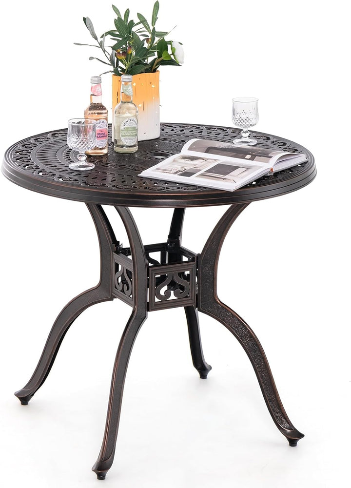 Giantex 31.5" Patio Bistro Table, Cast Aluminum Table Side Table with 2" Umbrella Hole &amp; Adjustable Footpads