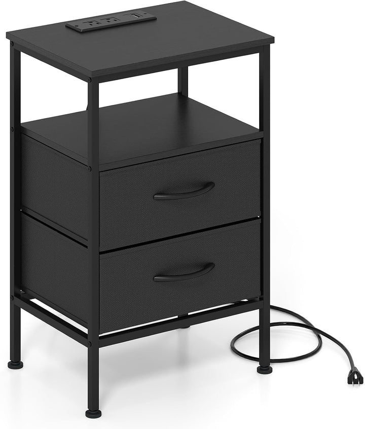 GIANTEX 24.5" Nightstand with Charging Station &amp; 2 Fabric Drawer (1/2)