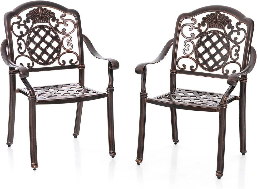 Giantex Patio Chairs Set of 2, Easy Assembly Stackable Cast Aluminum Outdoor Chairs with Armrest &amp; Adjustable Footpads