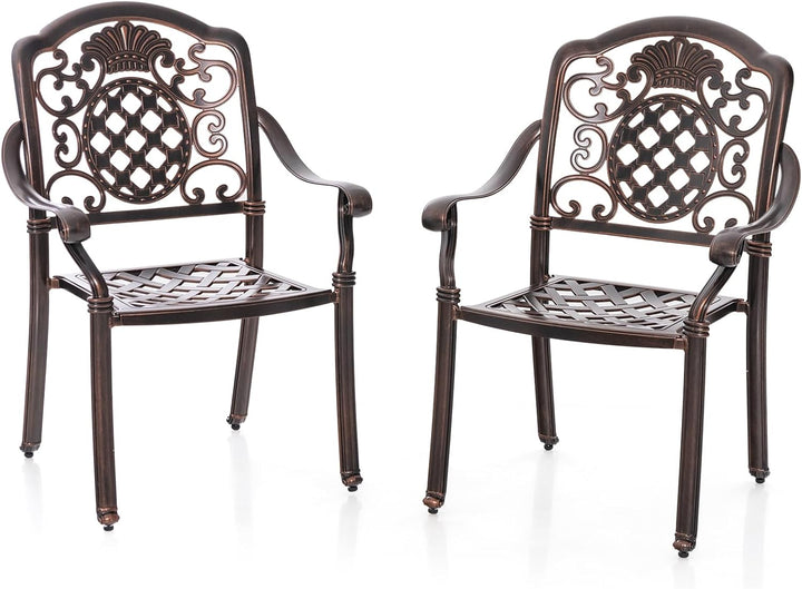 Giantex Patio Chairs Set of 2, Easy Assembly Stackable Cast Aluminum Outdoor Chairs with Armrest &amp; Adjustable Footpads