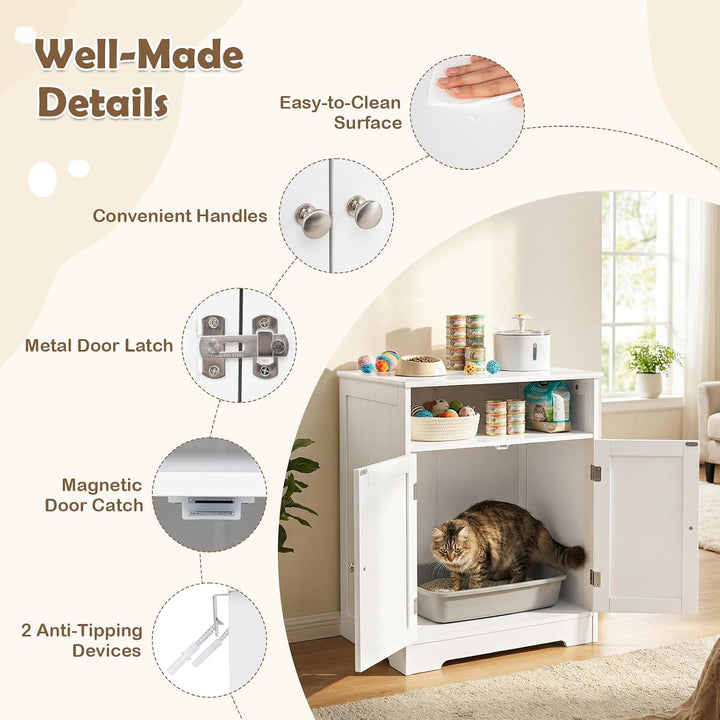 GIANTEX Cat Litter Box Enclosure, Hidden Litter Box Furniture with Mat | Wooden Kitty Washroom Cabinet