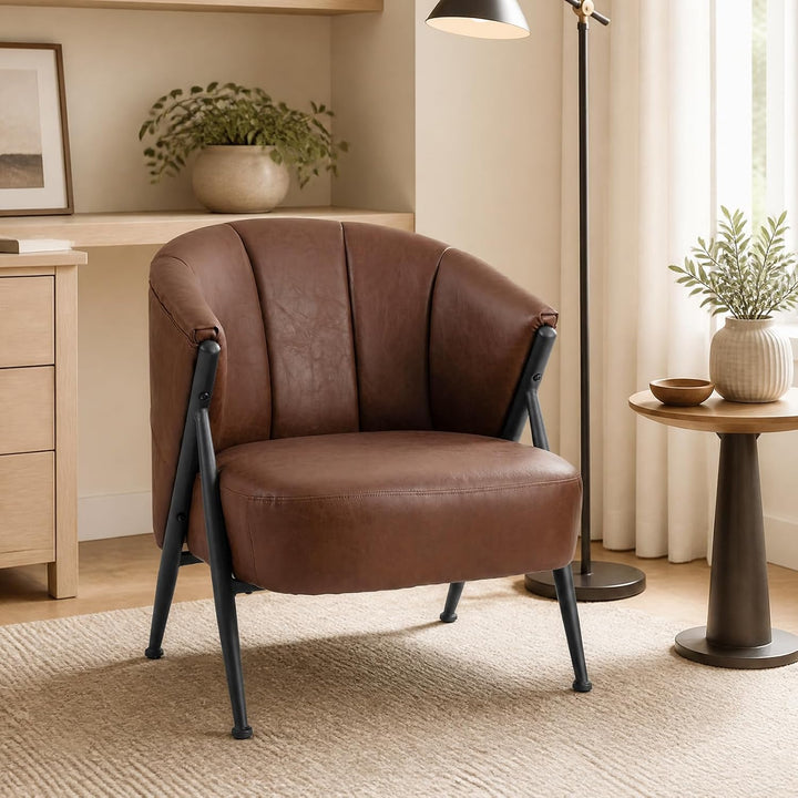 Giantex Mid Century Modern Accent Chair w/Curved Backrest &amp; Wide Seat