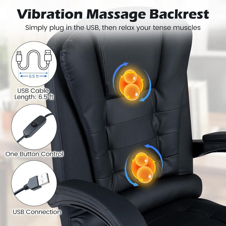 GIANTEX Massage Office Chair, Comfy Desk Chair with Foot Rest, Black | Executive Chair with Adjustable Reclining Backrest