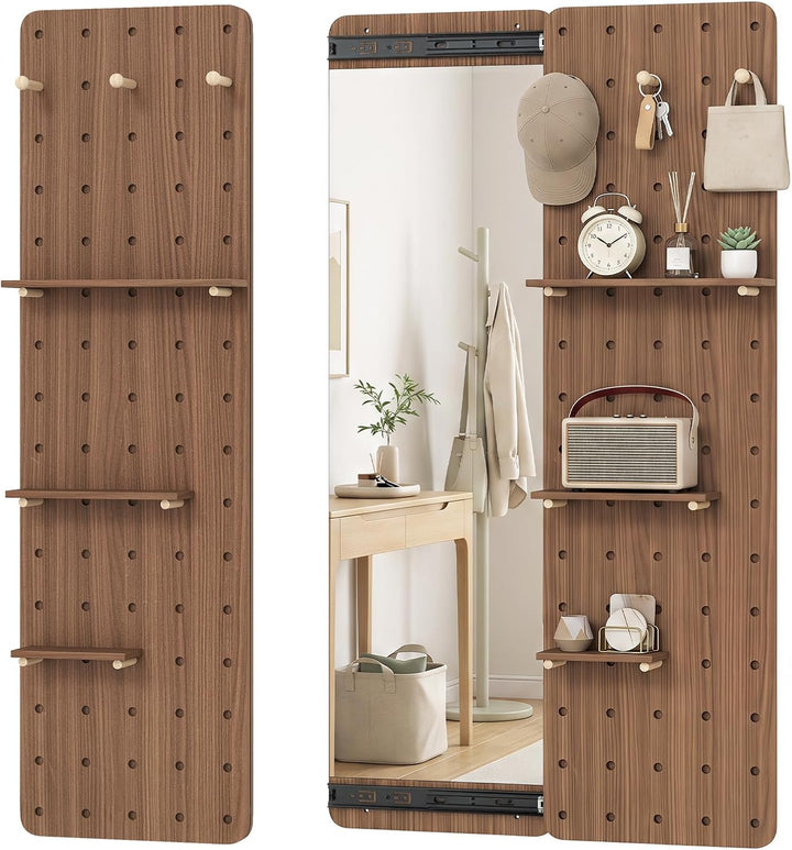 CHARMAID 55" Full Length Wall Mirror with Sliding Pegboard | Wall Mounted Entryway Mirror