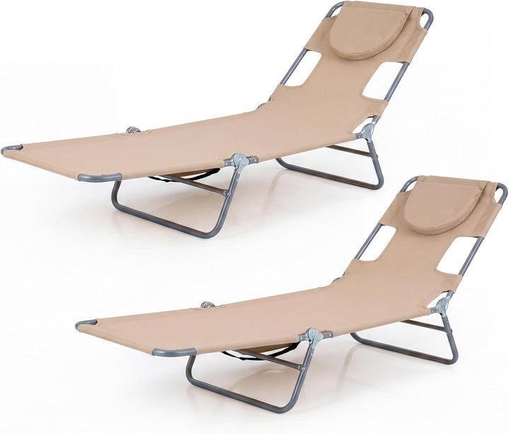 Giantex Folding Tanning Chair with Face Hole &amp; 5-Position Adjustable Backrest (1/2)
