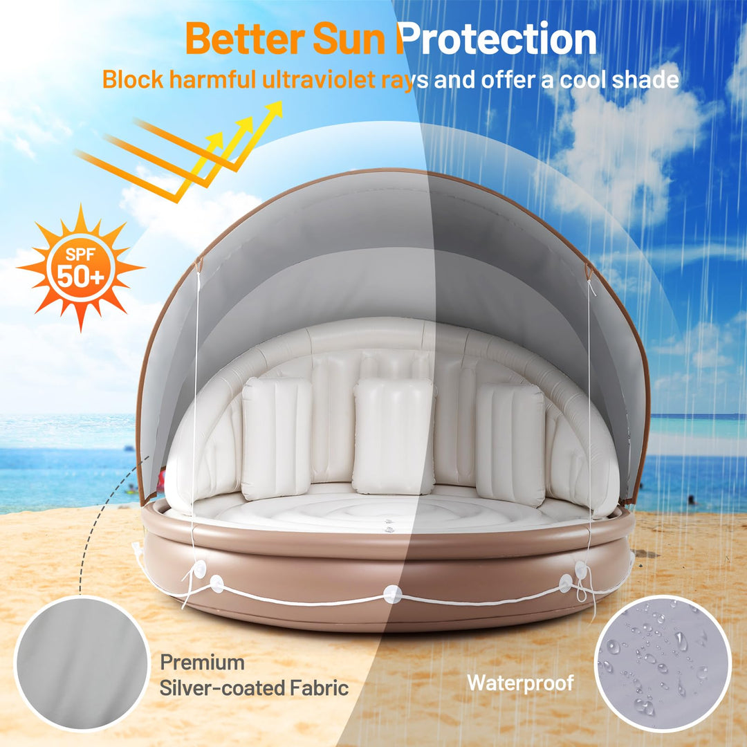 Giantex 73" x 73" Round Floating Island Raft w/SPF50+ Retractable Detachable Sunshade