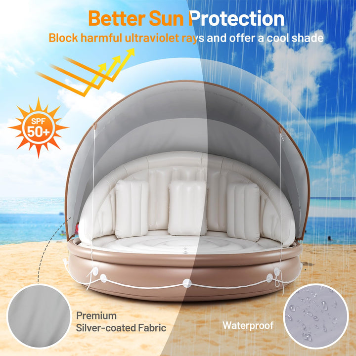 Giantex 73" x 73" Round Floating Island Raft w/SPF50+ Retractable Detachable Sunshade