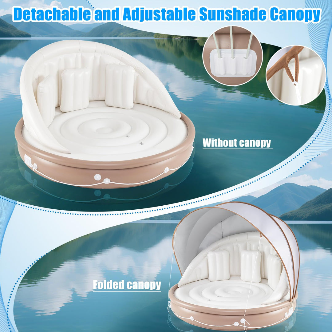 Giantex 73" x 73" Round Floating Island Raft w/SPF50+ Retractable Detachable Sunshade