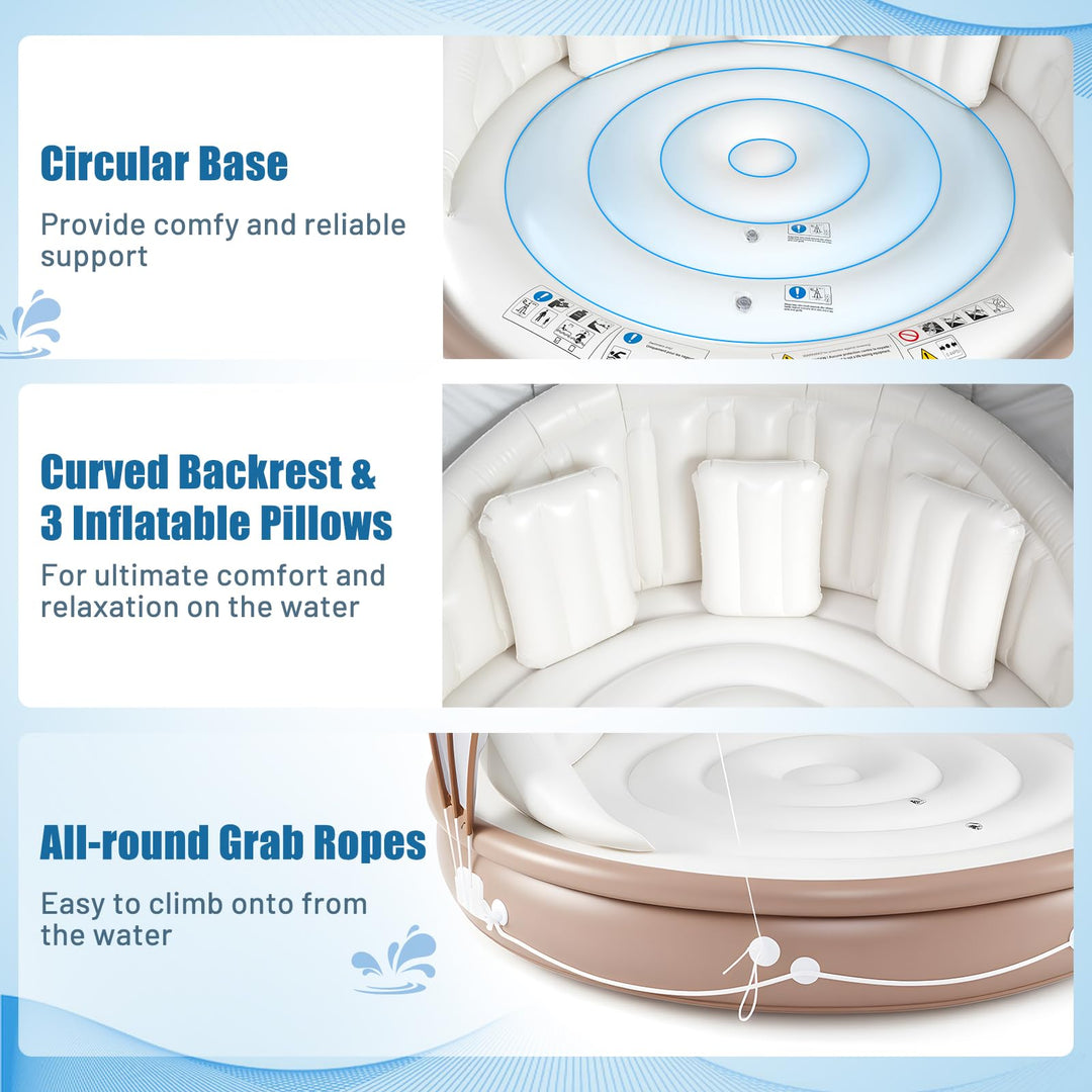 Giantex 73" x 73" Round Floating Island Raft w/SPF50+ Retractable Detachable Sunshade