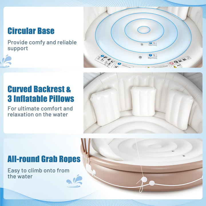 Giantex 73" x 73" Round Floating Island Raft w/SPF50+ Retractable Detachable Sunshade