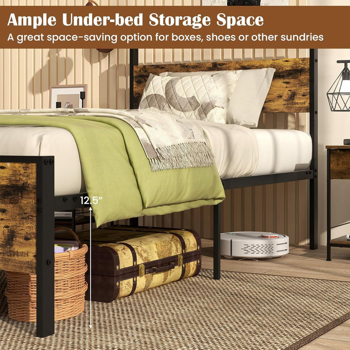 Giantex Twin Size/Full Size/King Size/Queen Metal Platform Bed Frames with Wooden Headboard &amp; Footboard