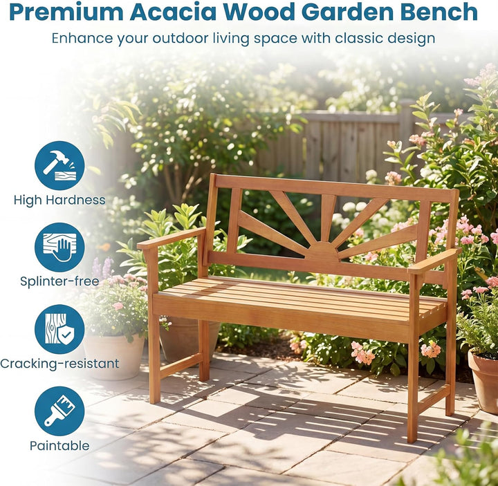 Giantex Outdoor Wooden Bench, 2-Person Patio Garden Loveseat | Patio Bench with Armrests and Backrest