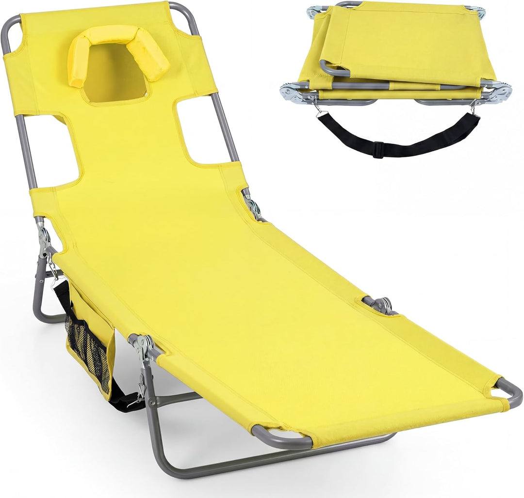 Giantex Folding Tanning Chair with Face Hole &amp; 5-Position Adjustable Backrest (1/2)
