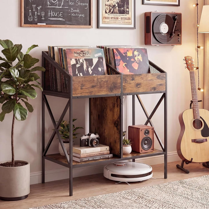 GIANTEX 2-Tier Record Player Stand, Vinyl Record Storage  | 250 LP Albums Display Shelf