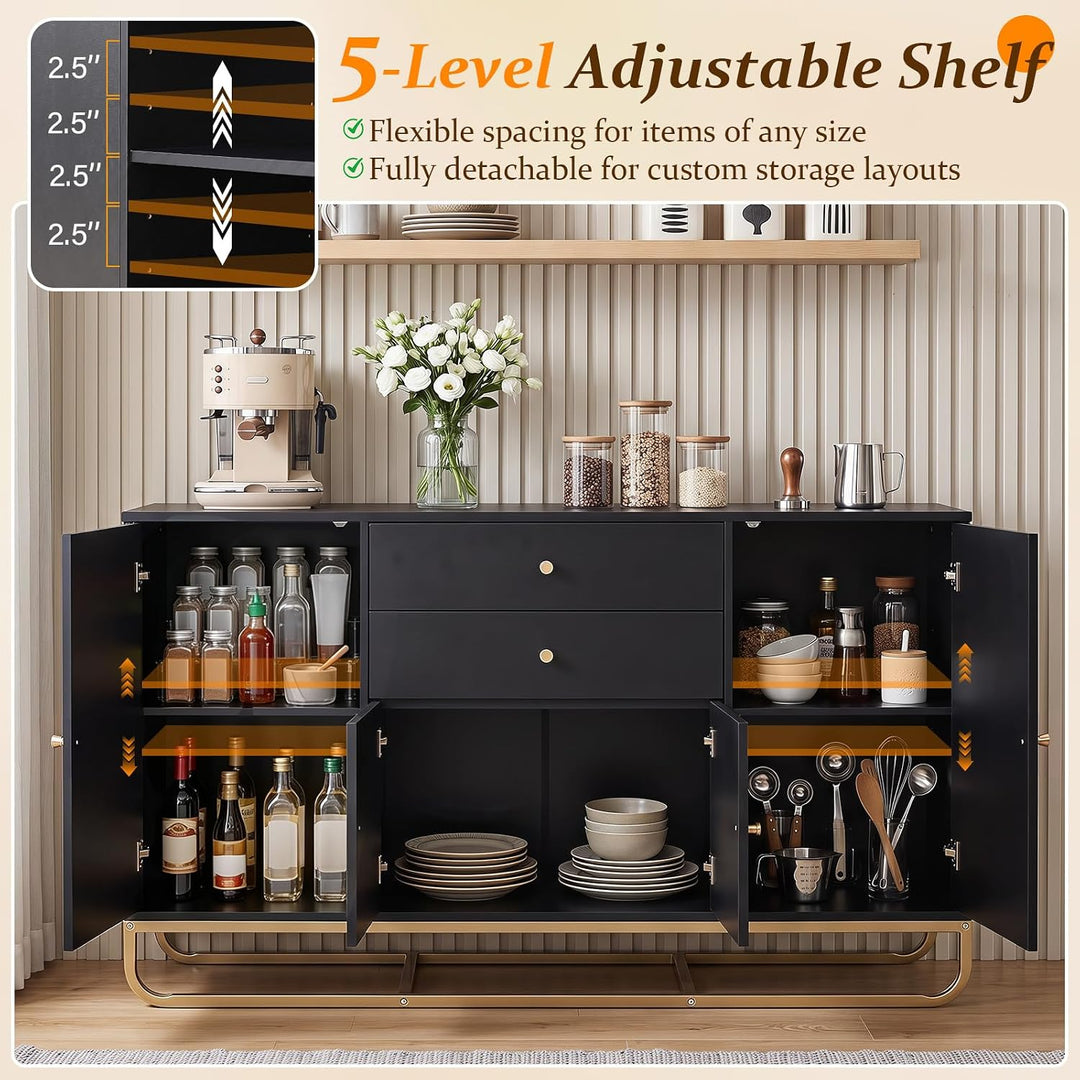 GIANTEX Modern Sideboard Buffet Cabinet with Storage &amp; 2 Drawers| Coffee Bar Cabinet w/ Geometric Design