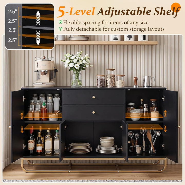 GIANTEX Modern Sideboard Buffet Cabinet with Storage &amp; 2 Drawers| Coffee Bar Cabinet w/ Geometric Design