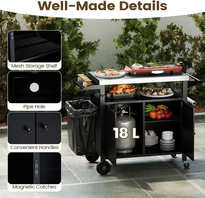 Giantex Outdoor Grill Cart with Stainless Steel Tabletop &amp; Storage Cabinet | BBQ Prep Station with Shelves