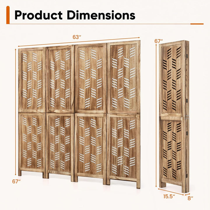 GIANTEX Folding Room Divider, Wood Privacy Screen with Wave Cutout | Freestanding Partition Wall Panel for Bedroom &amp; Home Office