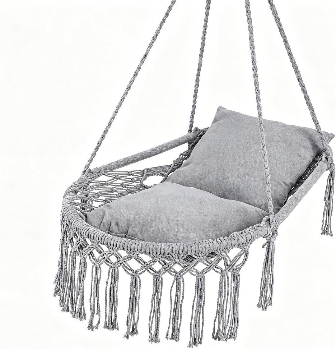 Giantex Macrame Hammock Chair w/Removable Cushions &amp; Sturdy Metal Ring