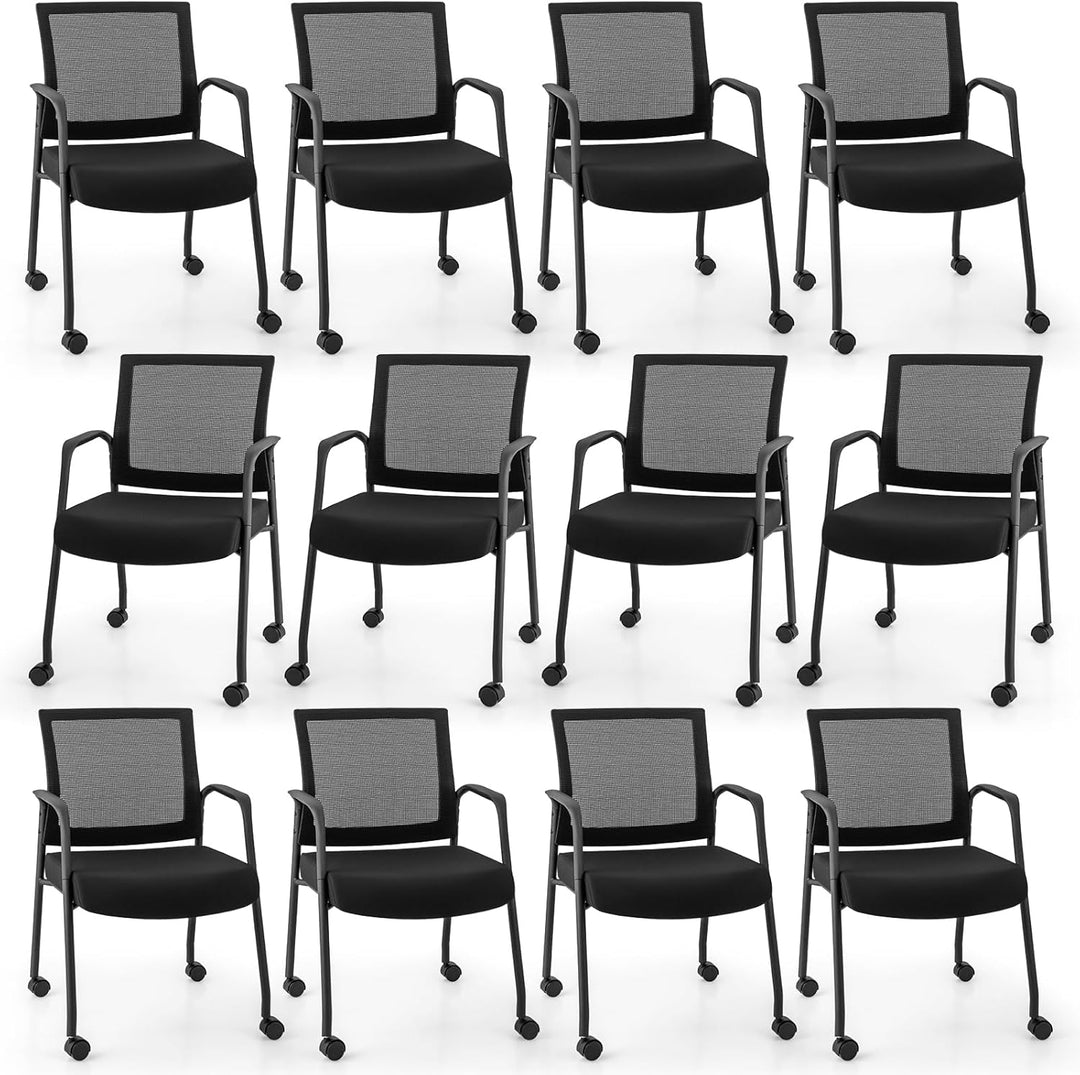 Giantex Waiting Room Chairs - Reception Chairs, Office Guest Chairs with Wheels, Metal Frame &amp; Armrests
