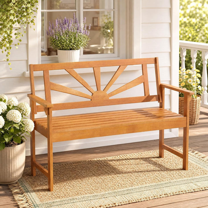 Giantex Outdoor Wooden Bench, 2-Person Patio Garden Loveseat | Patio Bench with Armrests and Backrest