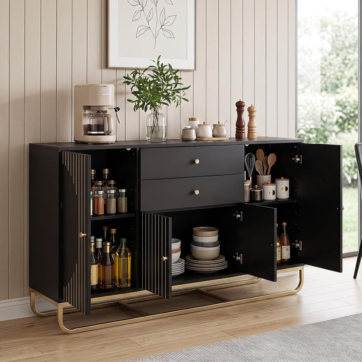 GIANTEX Modern Sideboard Buffet Cabinet with Storage &amp; 2 Drawers| Coffee Bar Cabinet w/ Geometric Design