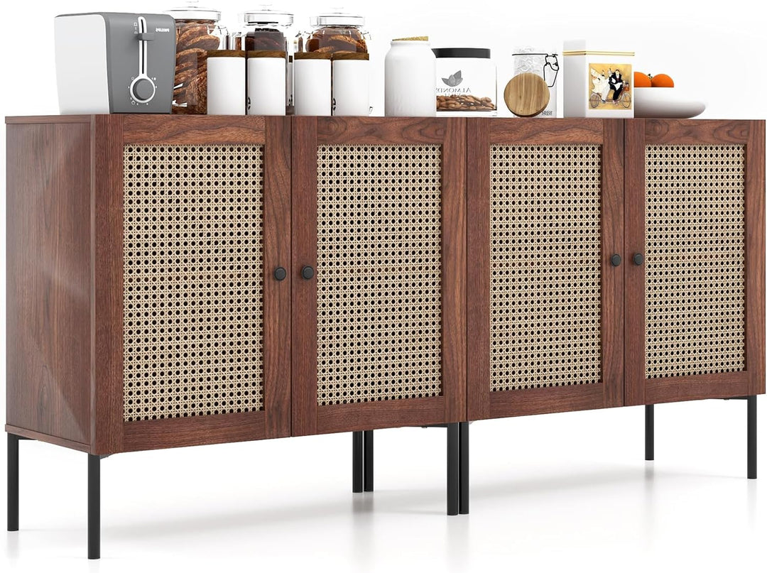 Giantex Buffet Cabinet, Wood Sideboard Storage Cabinet with Rattan Door, 3-Position Adjustable Shelf