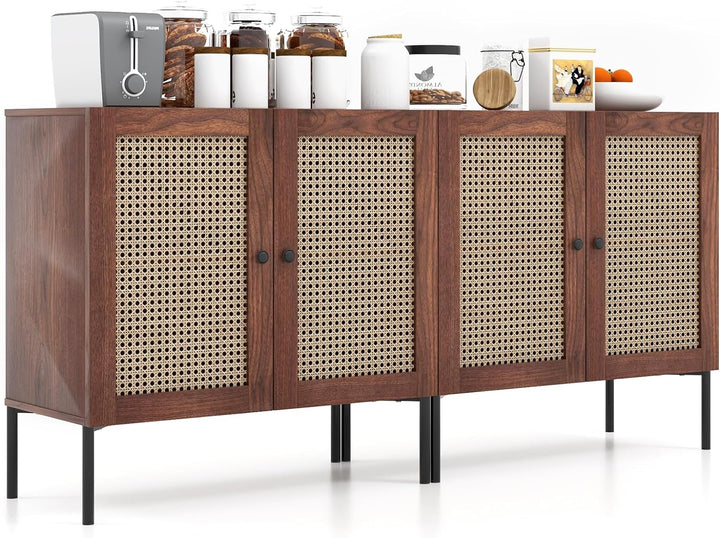 Giantex Buffet Cabinet, Wood Sideboard Storage Cabinet with Rattan Door, 3-Position Adjustable Shelf