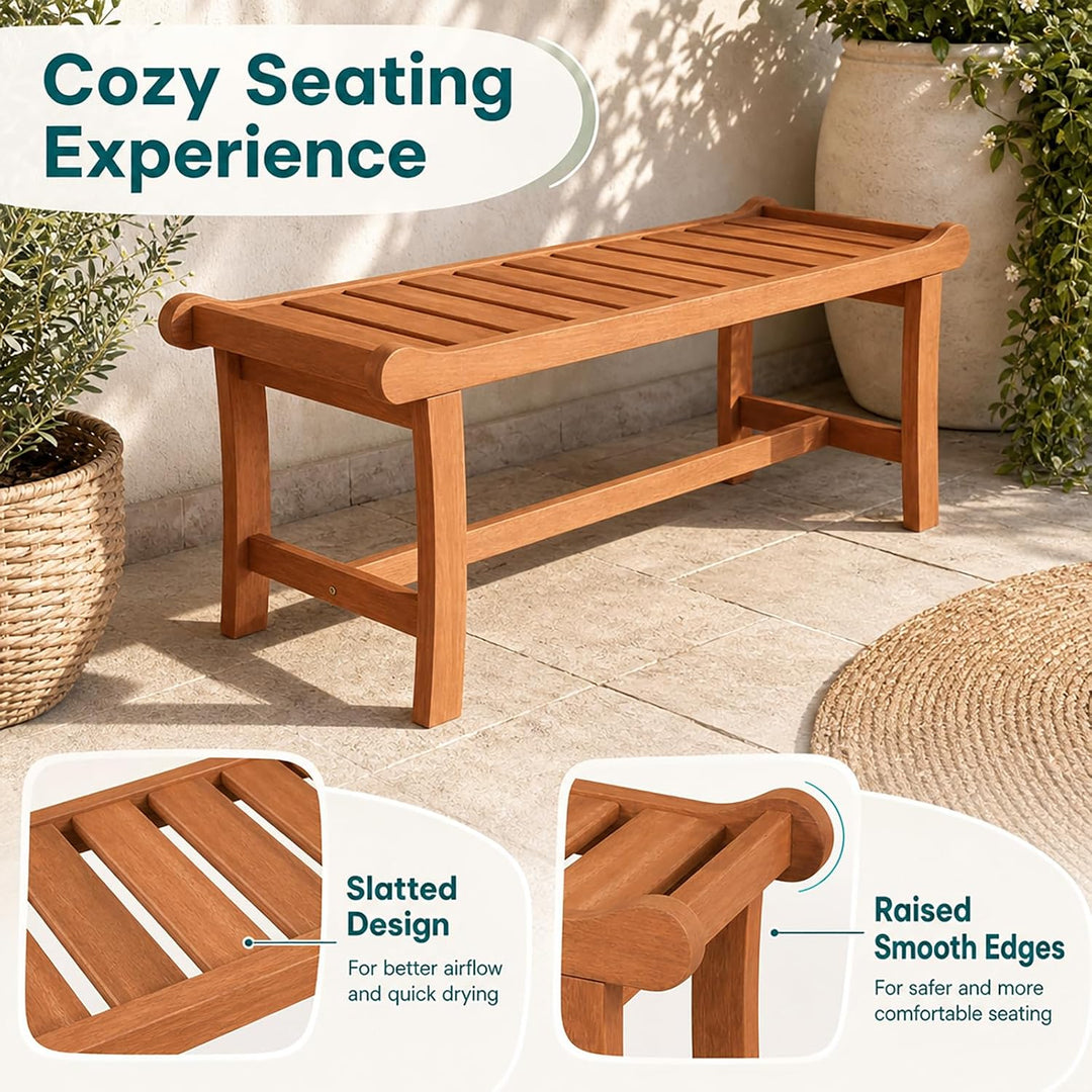 GIANTEX 2-Person Outdoor Wood Benches, 41.5 in Backless | Patio Dining Seating with Slatted Seats