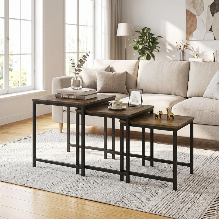 Giantex Nesting Coffee Table Set of 3 | Faux Marble Coffee Table with Metal Frame