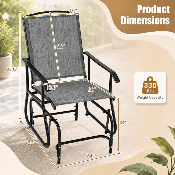 GIANTEX Outdoor Glider Chair, Patio Gliding Chair w/Metal Frame, Grey | Patio Swing Chair w/ Breathable Fabric Seat &amp; Backrest
