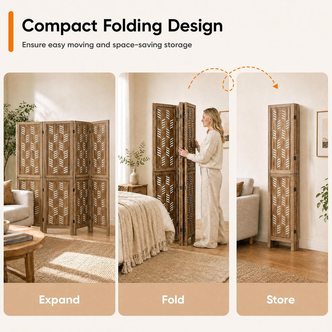 GIANTEX Folding Room Divider, Wood Privacy Screen with Wave Cutout | Freestanding Partition Wall Panel for Bedroom &amp; Home Office