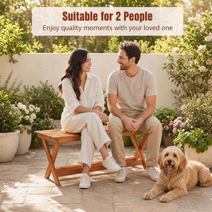 Giantex Outdoor Wooden Bench Backless Patio Bench with Slatted Seat | Wooden Garden Bench with X-Shaped Legs