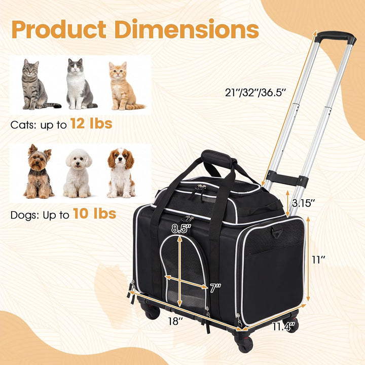Giantex Top-Expandable Pet Carrier with Wheels for Small Cat &amp; Dog (Black) | Foldable Rolling Pet Bag with Telescopic Handle