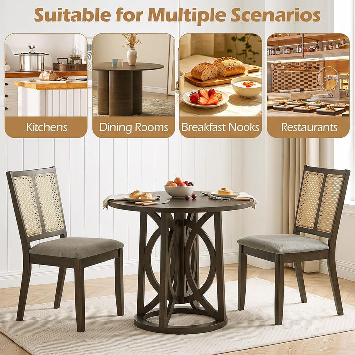 GIANTEX Rattan Dining Chairs Farmhouse Upholstered Kitchen Chairs | Boho Dining Room Chair w/Curved Backrest &amp; Padded Seat