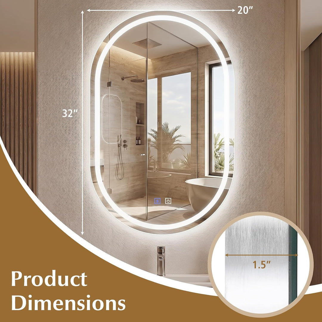 CHARMAID Capsule LED Bathroom Mirror with Front-Lit &amp; Backlit, 20" x 32"