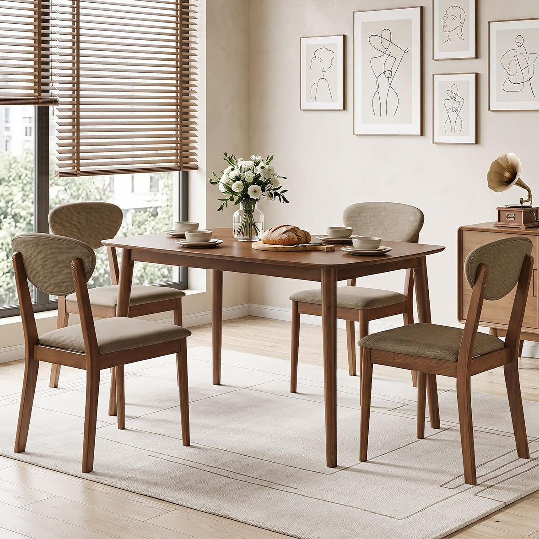 GIANTEX Wooden Dining Chairs Set of 4, Upholstered Kitchen Chairs | Farmhouse Dining Room Chair w/ Padded Seat &amp; Back