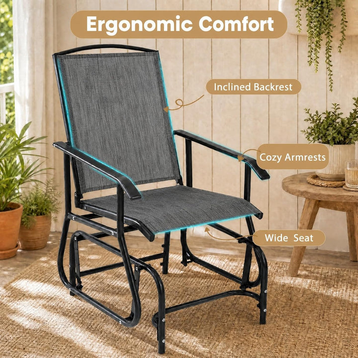 GIANTEX Outdoor Glider Chair, Patio Gliding Chair w/Metal Frame, Grey | Patio Swing Chair w/ Breathable Fabric Seat &amp; Backrest