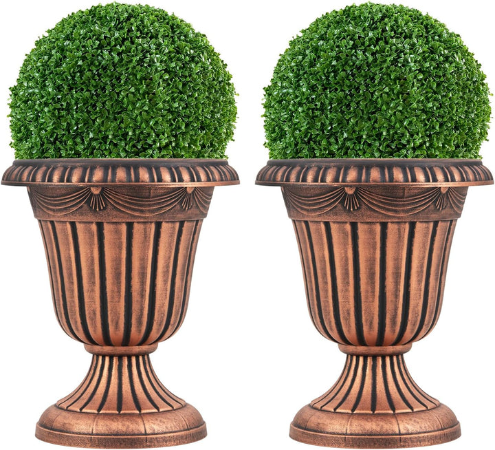 Giantex 18" Tall Urn Plastic Flower Pots with Pedestal Base &amp; Pre-Marked Drain Hole